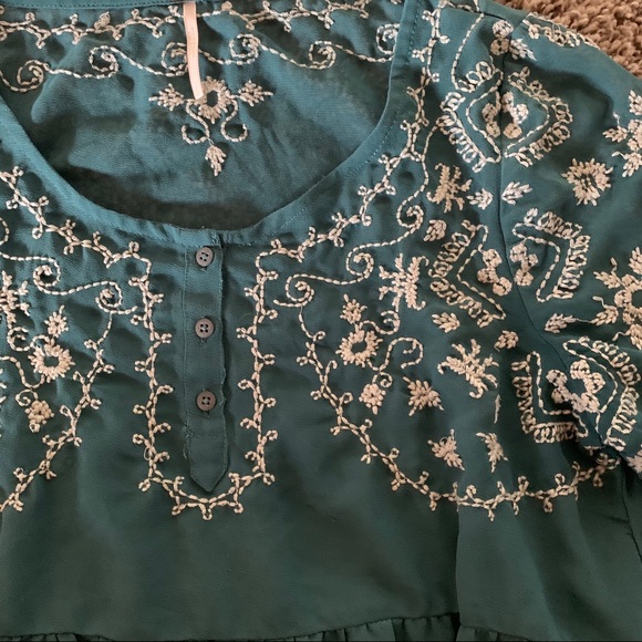 Free People 3/4 Sleeve Embroidered Sheer Blouse - Picture 3 of 8